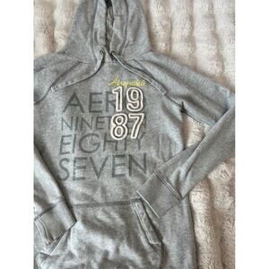 Y2K Aeropostale Gray‎ Hoodie Womens Size M Graphic Sweatshirt 1987 Preppy Style